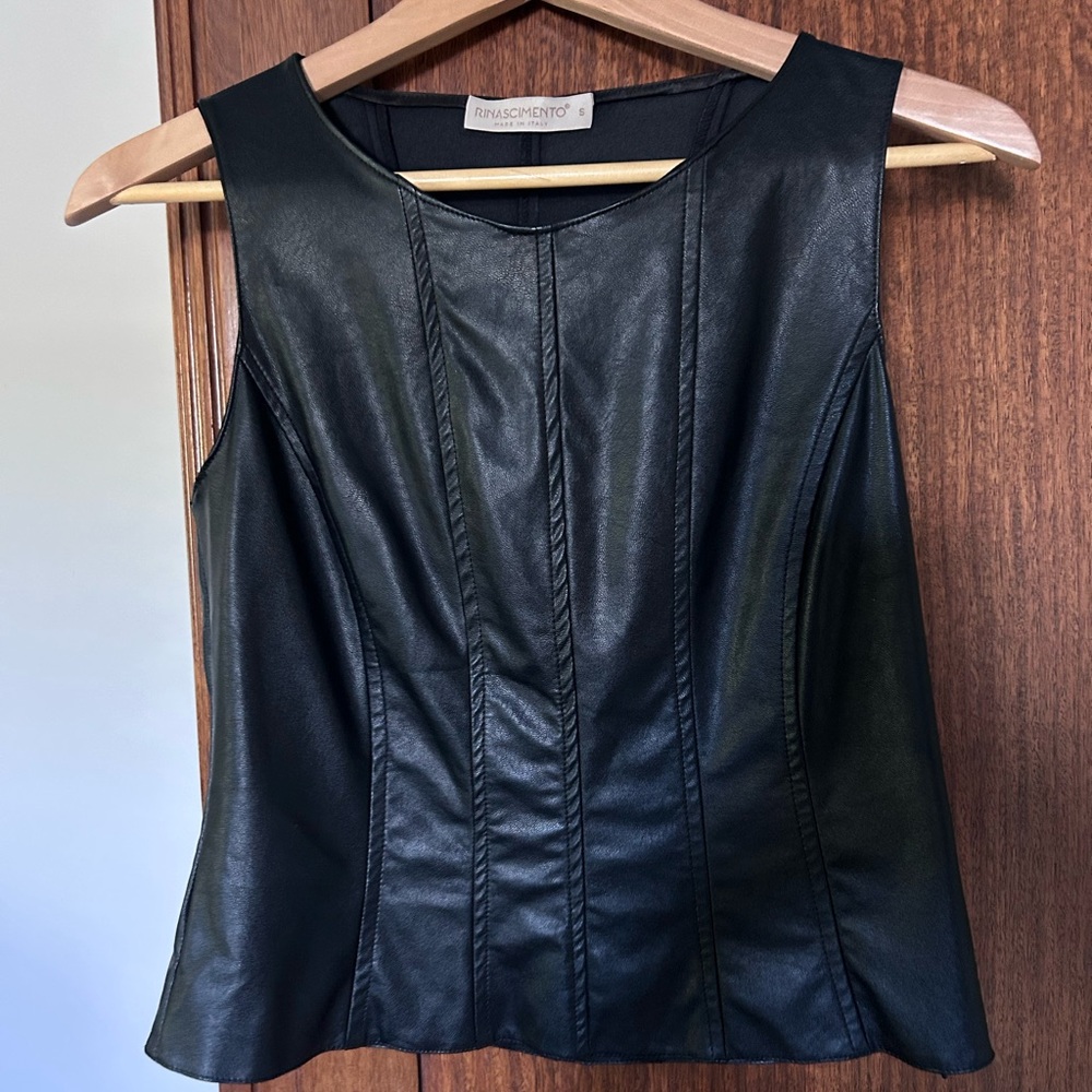 Rinascimento Black Faux Leather Top